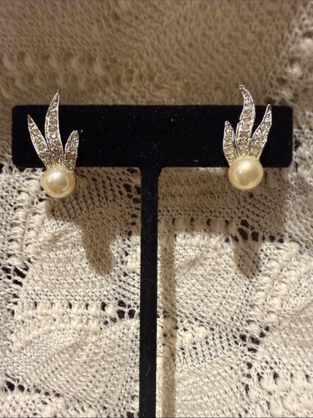 Vintage 1960s Pearl & Rhinestone Flame Cluster Earrings